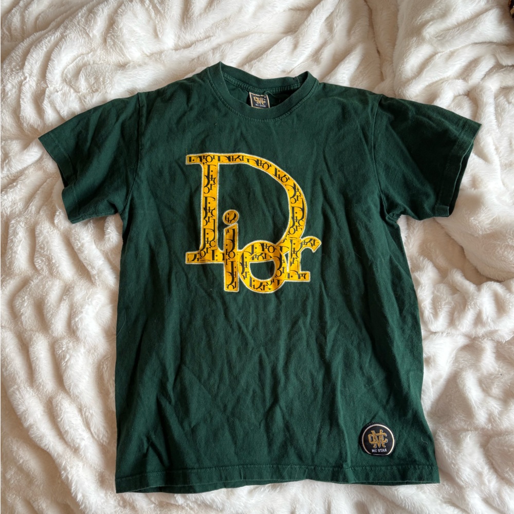 FAKE Dior Dark Green Tee with Yellow Logo